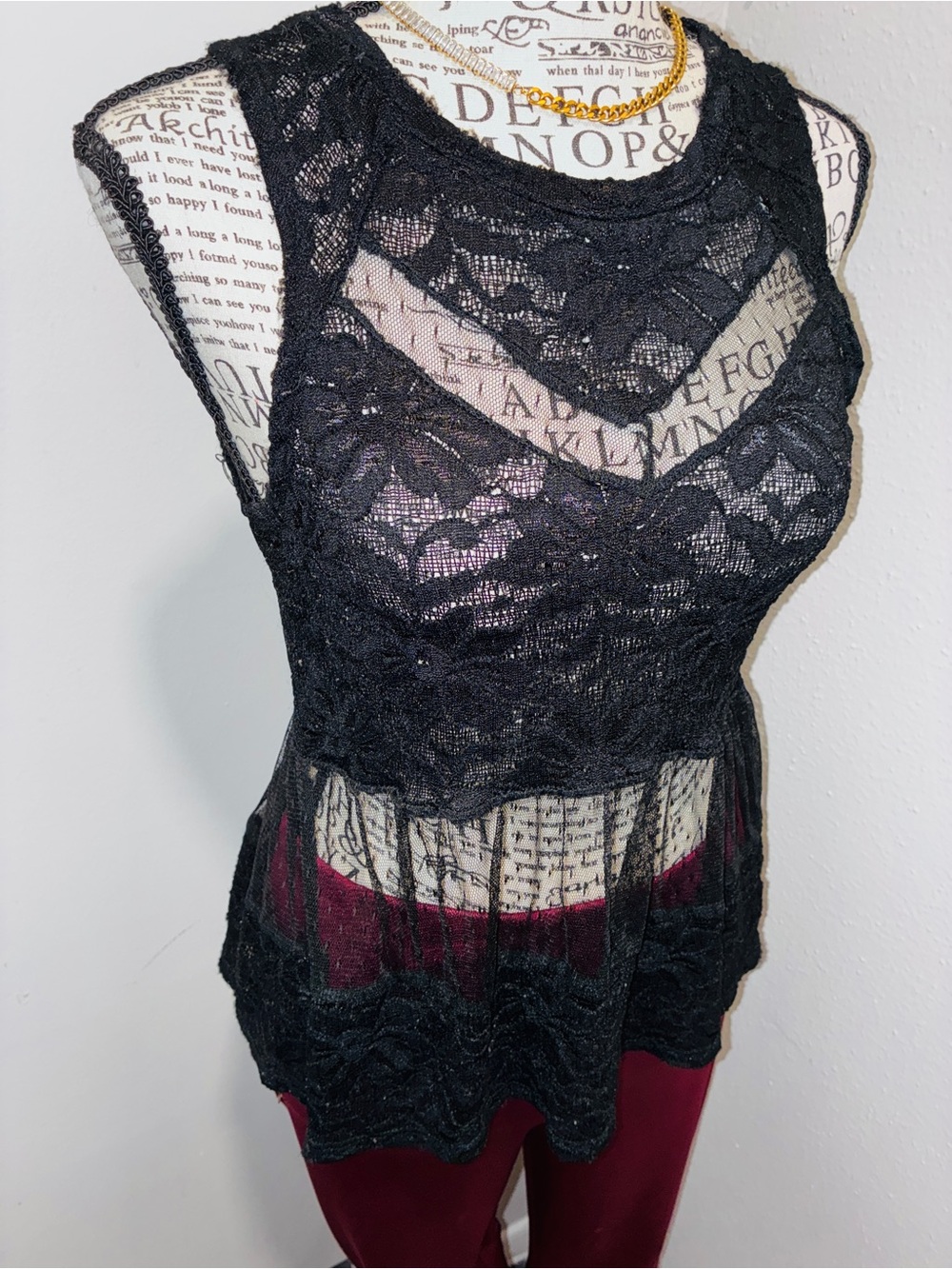 Sheer Black Floral Stretch Lace Tank Top